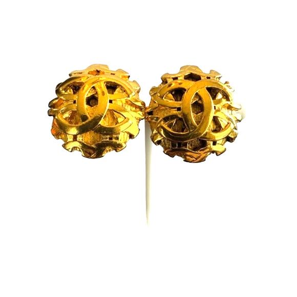 RARE Vintage Chanel 24K Gold Plated Collection by Karl‎ Lagerfeld CC Clip-Ons* - Picture 1 of 8